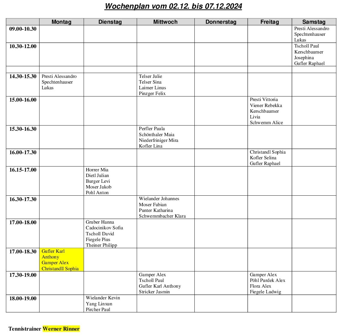 Wochenplan vom 02.12.2024 bis 07.12.2024 HP