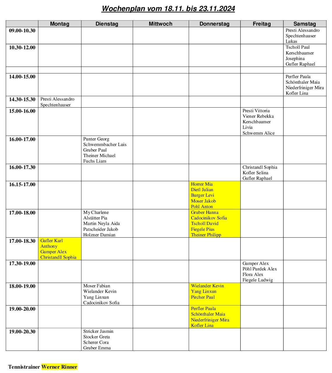 Wochenplan vom 18.11.2024 bis 23.11.2024 HP