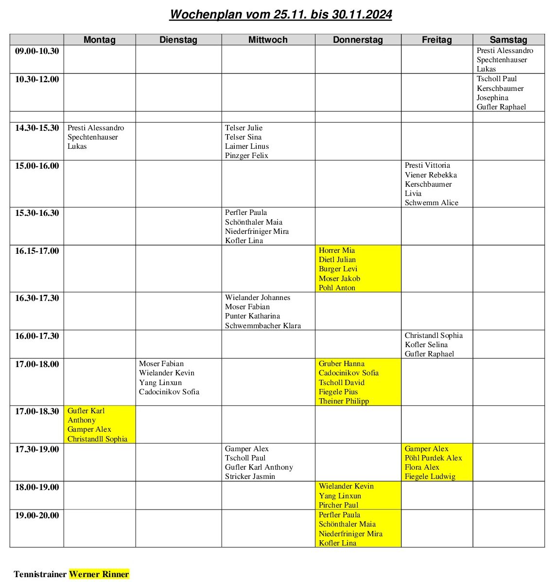 Wochenplan vom 25.11.2024 bis 30.11.2024 HP